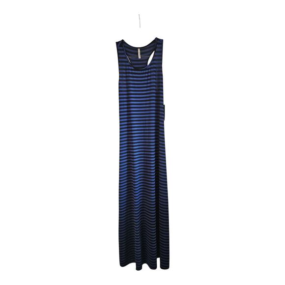 Paradise NWT Maxi Tank Dress Size L Striped Blue Black Stretch Sleeveless - Picture 1 of 7